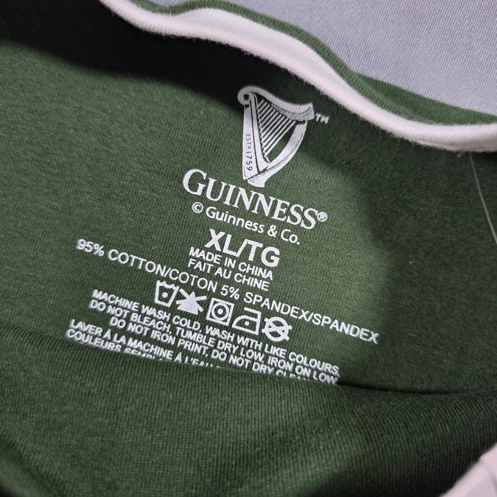 Guinness Ireland Juniors XL Green White Raglan Graphic Cropped T-Shirt - Picture 2 of 8